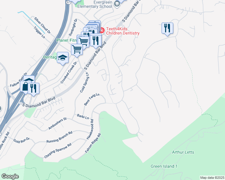 map of restaurants, bars, coffee shops, grocery stores, and more near 3015 La Paz Lane in Diamond Bar