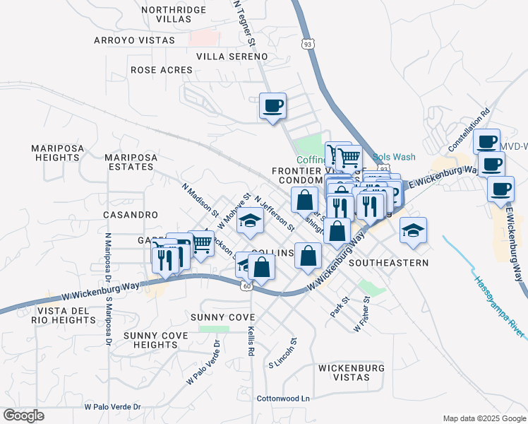 map of restaurants, bars, coffee shops, grocery stores, and more near 268 North Jefferson Street in Wickenburg