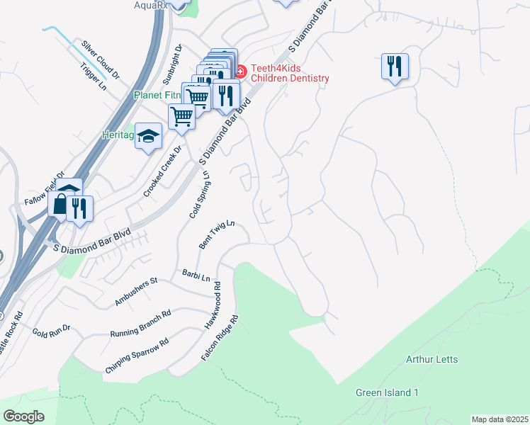 map of restaurants, bars, coffee shops, grocery stores, and more near 3040 La Paz Lane in Diamond Bar