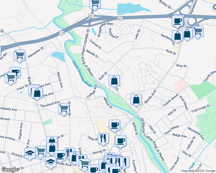 map of restaurants, bars, coffee shops, grocery stores, and more near 978 Doctor Martin Luther King Junior Parkway in Athens
