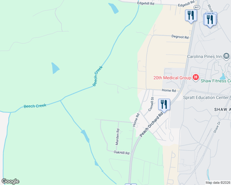 map of restaurants, bars, coffee shops, grocery stores, and more near 20 Amos Court in Sumter