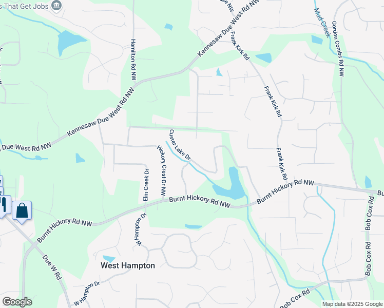 map of restaurants, bars, coffee shops, grocery stores, and more near 3290 Custer Lake Drive Northwest in Marietta