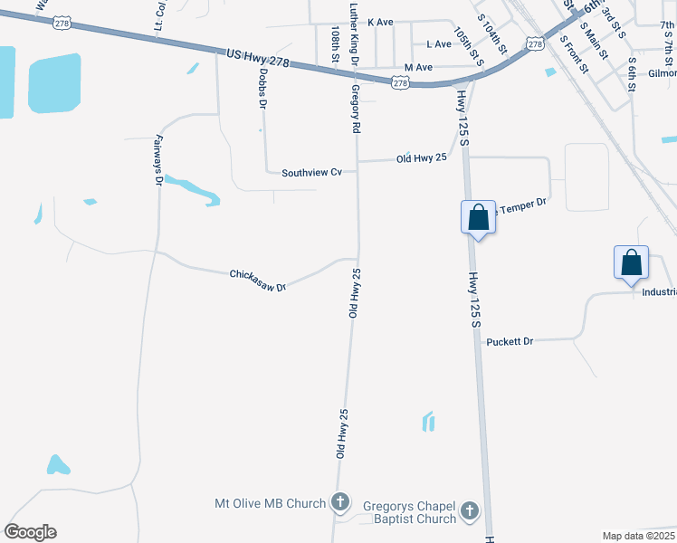 map of restaurants, bars, coffee shops, grocery stores, and more near 60001 Chickasaw Drive in Amory