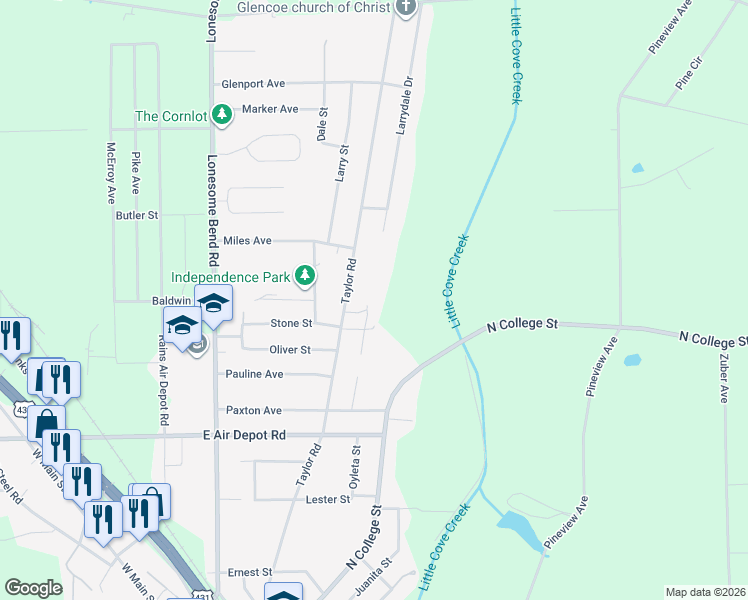 map of restaurants, bars, coffee shops, grocery stores, and more near 1016 Taylor Road in Gadsden
