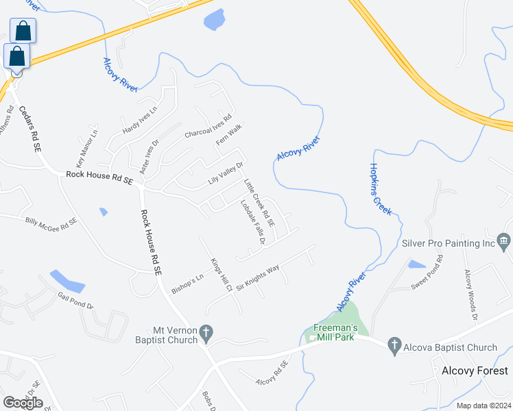 map of restaurants, bars, coffee shops, grocery stores, and more near 355 Little Creek Road Southeast in Lawrenceville