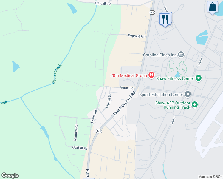 map of restaurants, bars, coffee shops, grocery stores, and more near 1800 Horne Road in Sumter