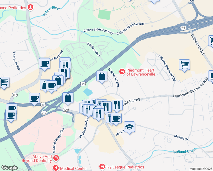 map of restaurants, bars, coffee shops, grocery stores, and more near 659 Philip Boulevard in Lawrenceville