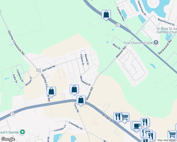 map of restaurants, bars, coffee shops, grocery stores, and more near 2754 Magnum Drive in Sumter