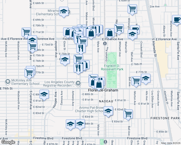 map of restaurants, bars, coffee shops, grocery stores, and more near in Los Angeles