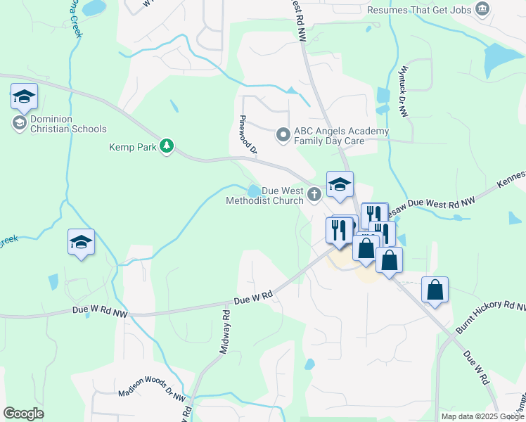 map of restaurants, bars, coffee shops, grocery stores, and more near 4201 Burnt Hickory Road Northwest in Marietta