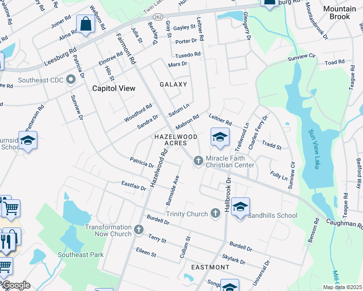 map of restaurants, bars, coffee shops, grocery stores, and more near Caughman Rd & Hazelwood Rd in Richland