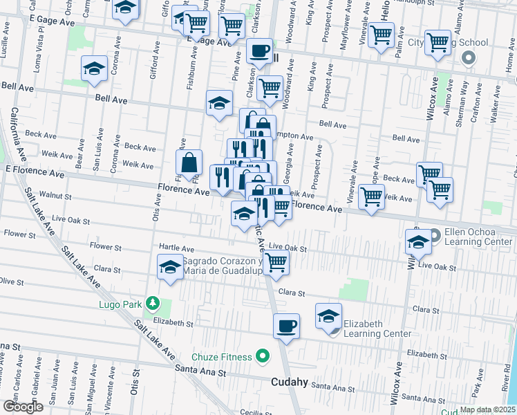 map of restaurants, bars, coffee shops, grocery stores, and more near in Bell