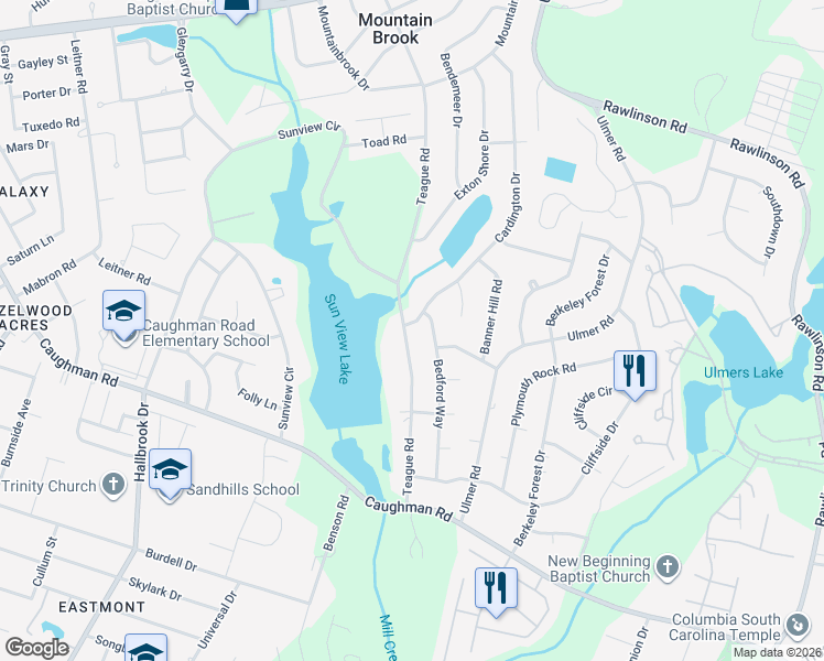 map of restaurants, bars, coffee shops, grocery stores, and more near 2205 Cardington Drive in Columbia