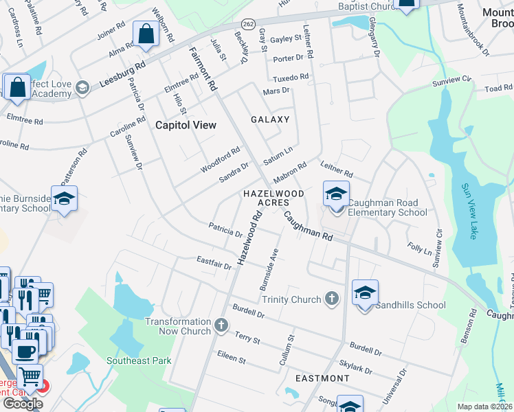 map of restaurants, bars, coffee shops, grocery stores, and more near 7511 Fairmont Road in Columbia