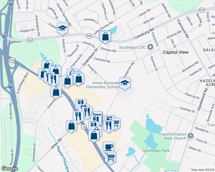 map of restaurants, bars, coffee shops, grocery stores, and more near 1458 Trinity Drive in Columbia