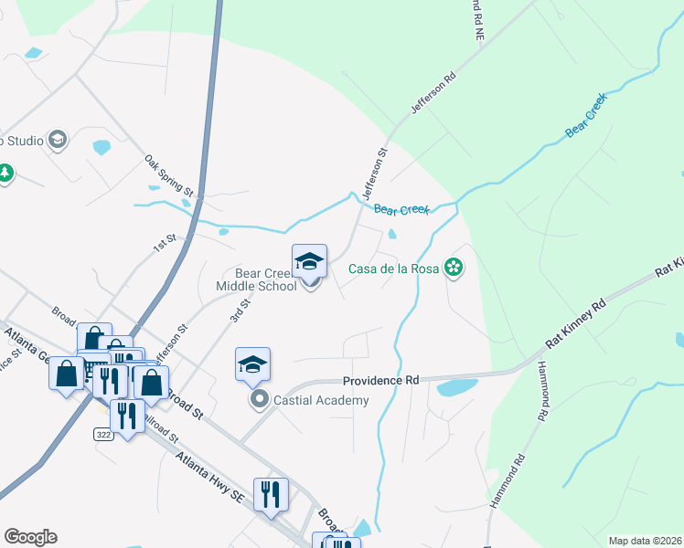 map of restaurants, bars, coffee shops, grocery stores, and more near 216 Jefferson Street in Statham