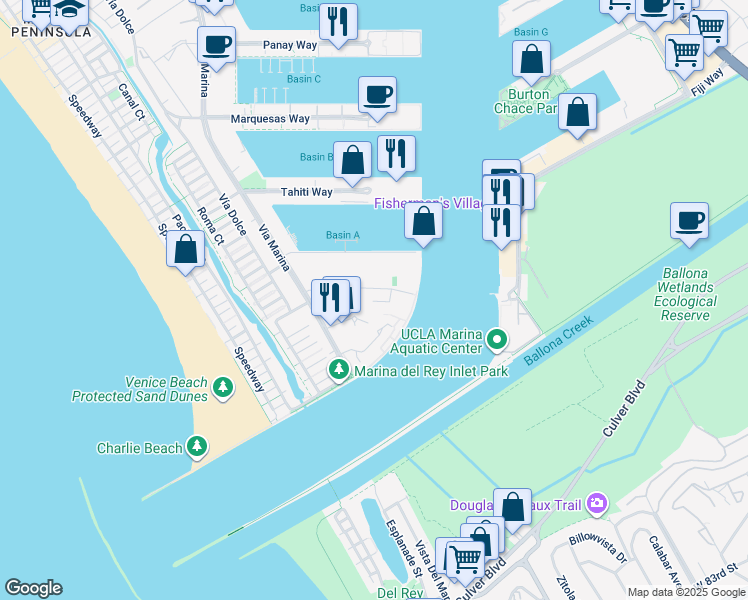 map of restaurants, bars, coffee shops, grocery stores, and more near 13910 Northwest Passage in Marina del Rey
