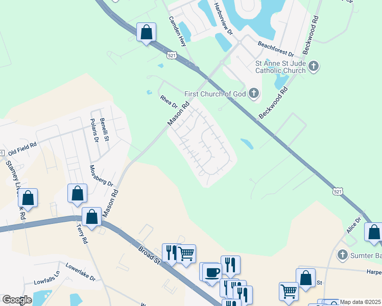 map of restaurants, bars, coffee shops, grocery stores, and more near 314a Picardy Drive in Sumter