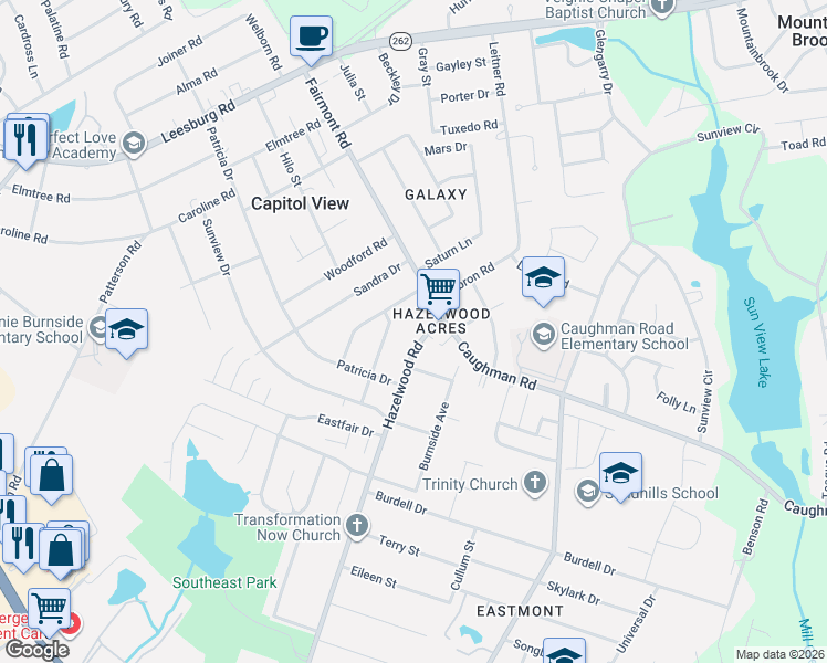 map of restaurants, bars, coffee shops, grocery stores, and more near 7511 Fairmont Road in Columbia