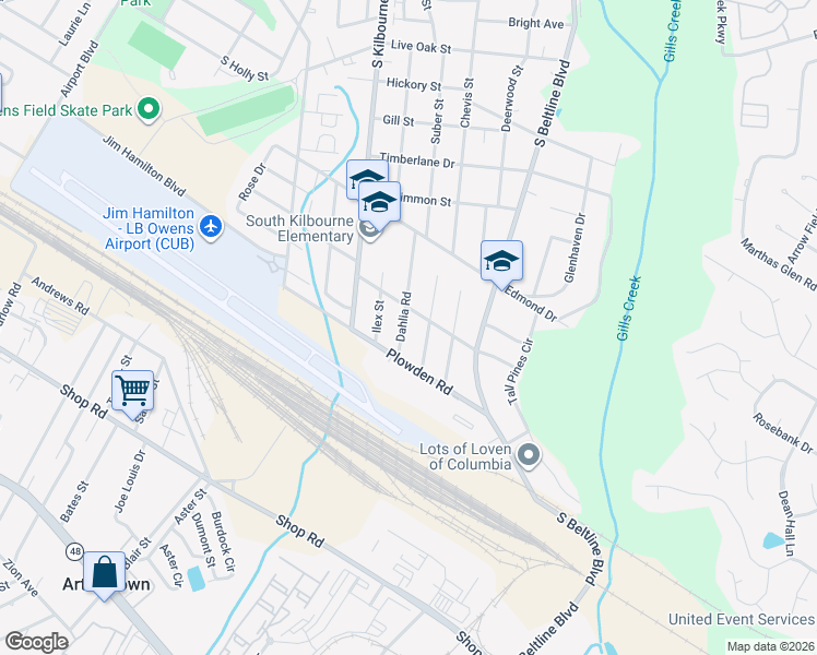 map of restaurants, bars, coffee shops, grocery stores, and more near 1462 Dahlia Road in Columbia