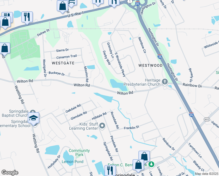 map of restaurants, bars, coffee shops, grocery stores, and more near 2850 Wilton Road in West Columbia