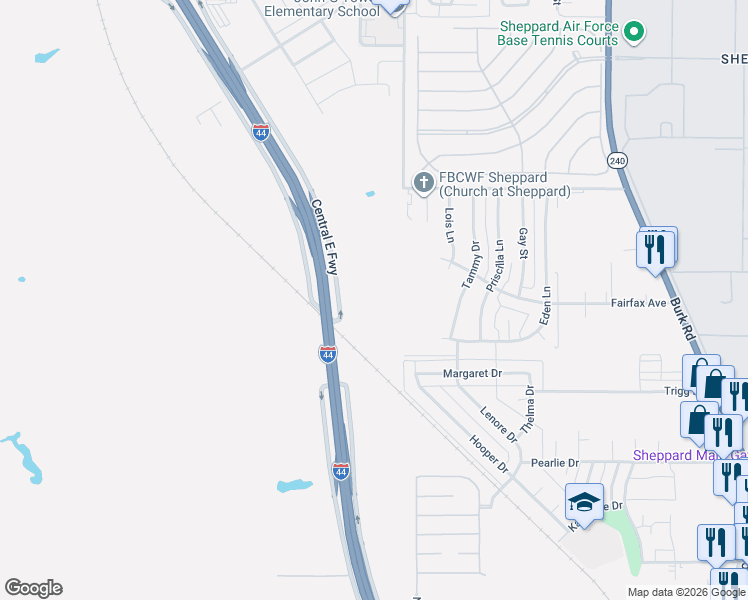 map of restaurants, bars, coffee shops, grocery stores, and more near 4711 Central Freeway in Wichita Falls