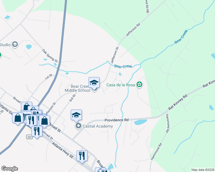 map of restaurants, bars, coffee shops, grocery stores, and more near 216 Jefferson Street in Statham