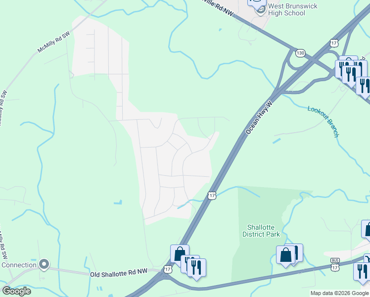 map of restaurants, bars, coffee shops, grocery stores, and more near in Shallotte