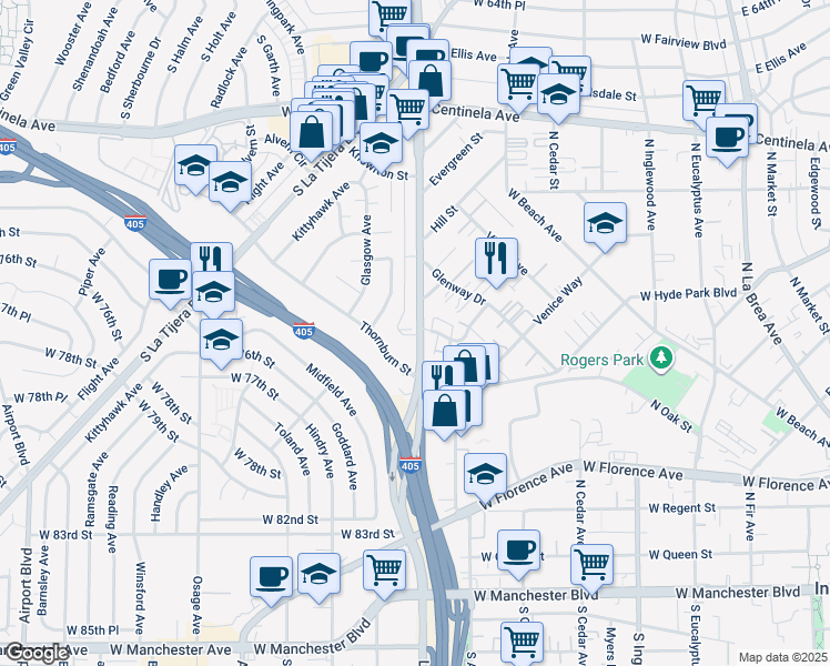 map of restaurants, bars, coffee shops, grocery stores, and more near 7152 Knowlton Place in Los Angeles