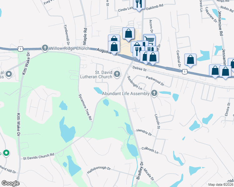 map of restaurants, bars, coffee shops, grocery stores, and more near 148 Saint Davids Church Road in West Columbia