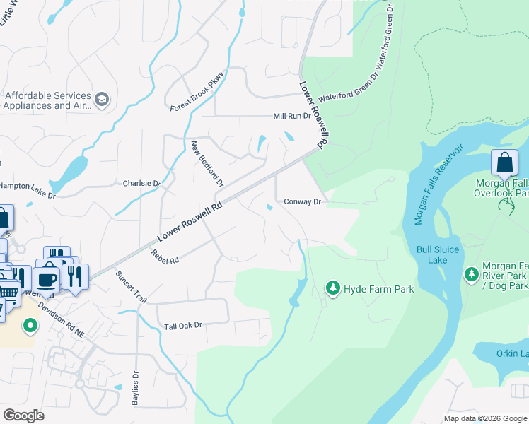 map of restaurants, bars, coffee shops, grocery stores, and more near 868 Saints Drive Northeast in Marietta