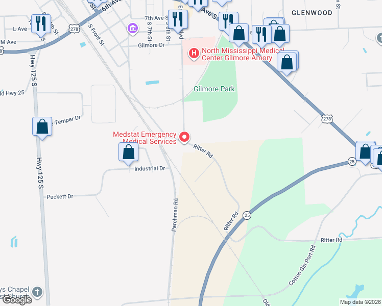 map of restaurants, bars, coffee shops, grocery stores, and more near 60002 Ritter Road in Amory