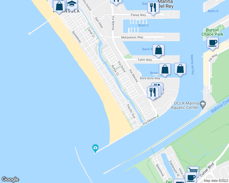 map of restaurants, bars, coffee shops, grocery stores, and more near 4707 Speedway in Marina del Rey