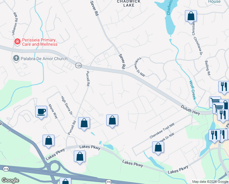 map of restaurants, bars, coffee shops, grocery stores, and more near 1651 Omie Way in Lawrenceville