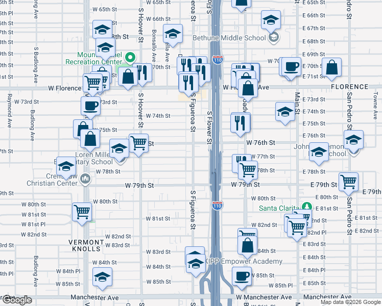 map of restaurants, bars, coffee shops, grocery stores, and more near in Los Angeles