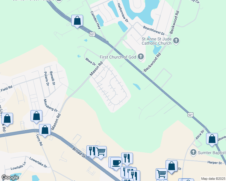 map of restaurants, bars, coffee shops, grocery stores, and more near 138-144 Somerset Drive in Sumter