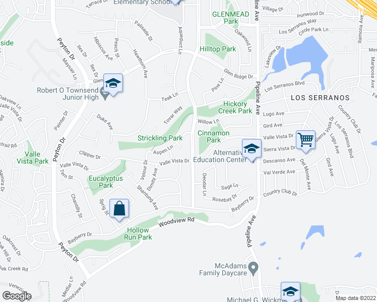 map of restaurants, bars, coffee shops, grocery stores, and more near 15588 Rolling Ridge Drive in Chino Hills