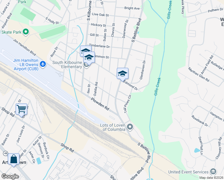 map of restaurants, bars, coffee shops, grocery stores, and more near 1441 Laburnum Drive in Columbia