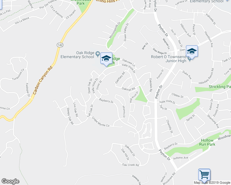 map of restaurants, bars, coffee shops, grocery stores, and more near 15609 Ladera Vista Drive in Chino Hills