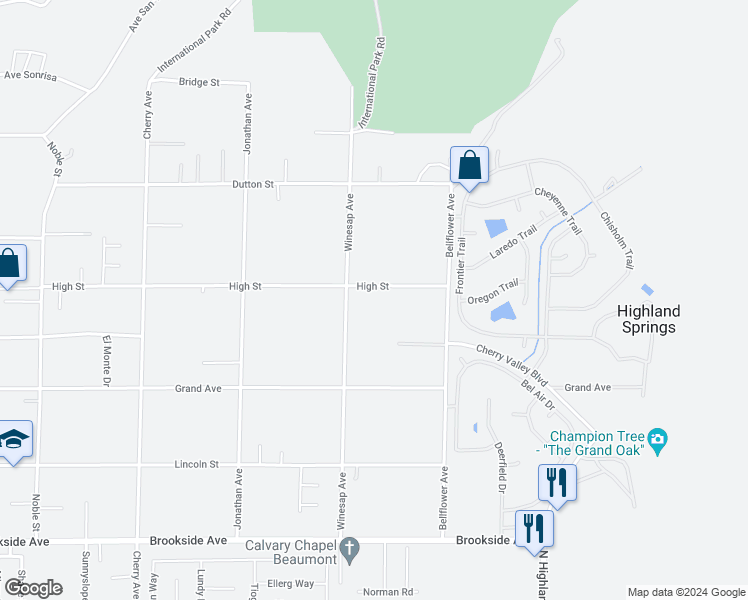 map of restaurants, bars, coffee shops, grocery stores, and more near 40587 High Street in Cherry Valley