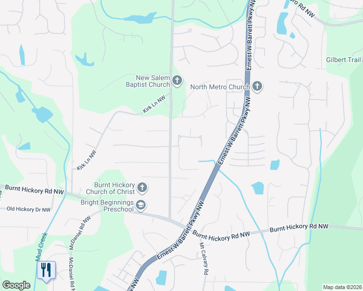 map of restaurants, bars, coffee shops, grocery stores, and more near 621 Tabbystone Northwest in Marietta