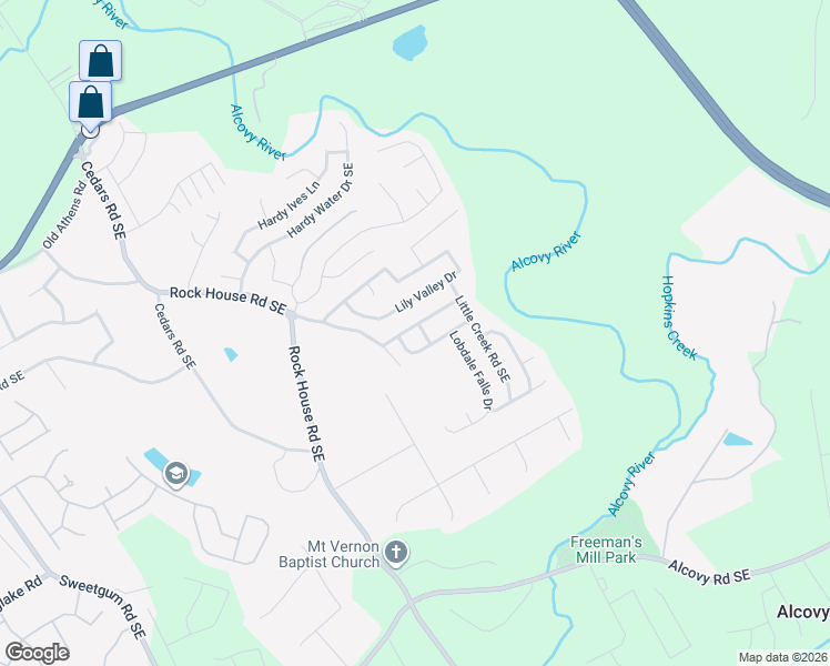 map of restaurants, bars, coffee shops, grocery stores, and more near 1437 Alcovy Falls Drive Southeast in Lawrenceville