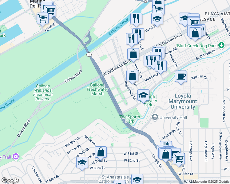 map of restaurants, bars, coffee shops, grocery stores, and more near in Los Angeles