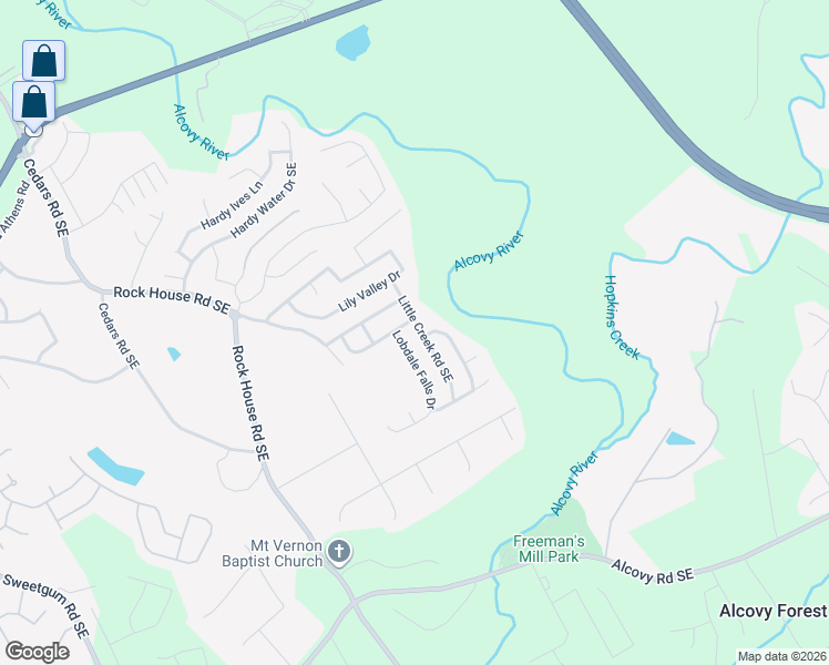 map of restaurants, bars, coffee shops, grocery stores, and more near 315 Little Creek Road Southeast in Lawrenceville