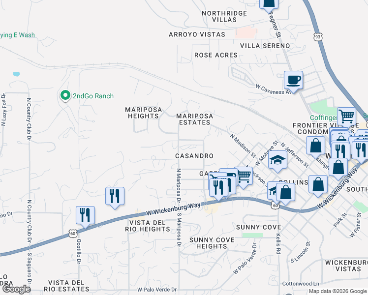 map of restaurants, bars, coffee shops, grocery stores, and more near 745 West Hermosa Drive in Wickenburg