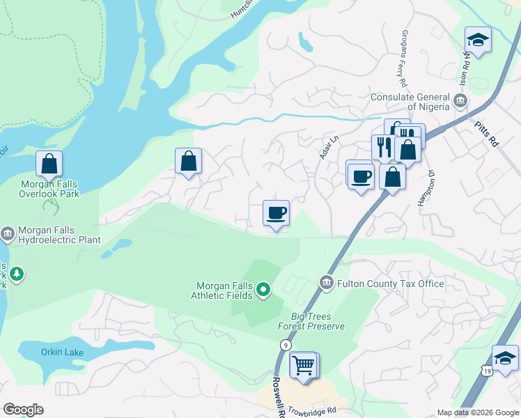 map of restaurants, bars, coffee shops, grocery stores, and more near 655 Coligny Court in Atlanta