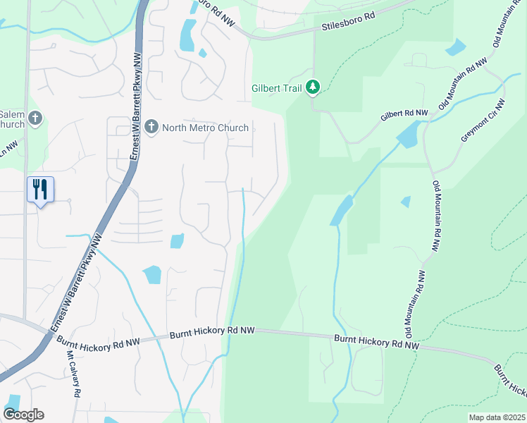 map of restaurants, bars, coffee shops, grocery stores, and more near 680 Parkside Trail Northwest in Marietta