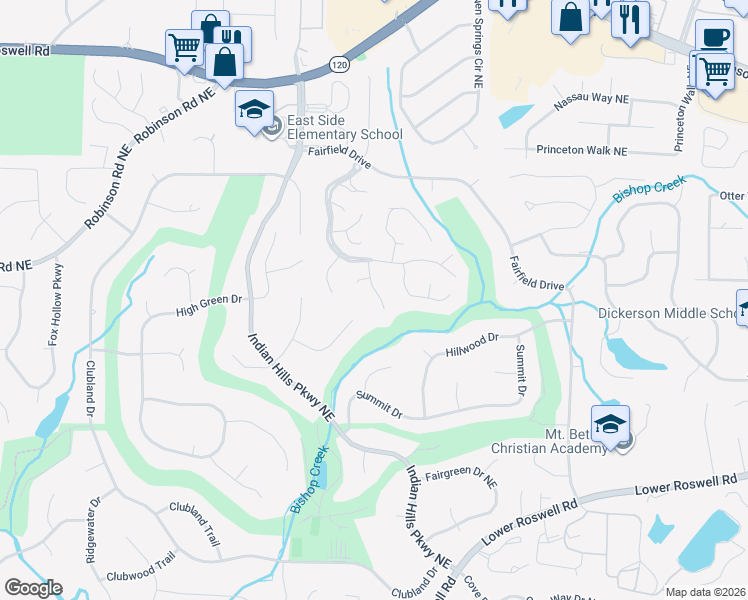 map of restaurants, bars, coffee shops, grocery stores, and more near 860 Muirfield Trce in Marietta