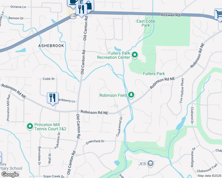 map of restaurants, bars, coffee shops, grocery stores, and more near 828 Barn Owl Road in Marietta