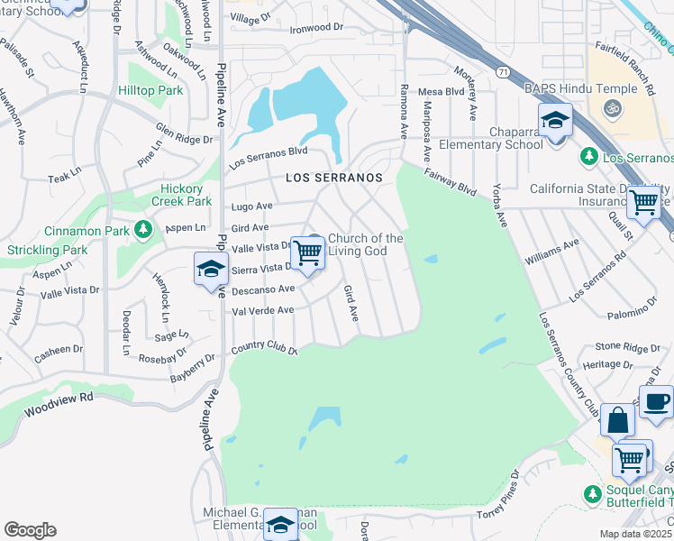 map of restaurants, bars, coffee shops, grocery stores, and more near 2 Chino Hills Parkway in Diamond Bar